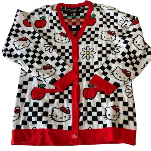 Hello Kitty Red & Black Checkered Apple & Daisies Cardigan - Picture 3 of 8
